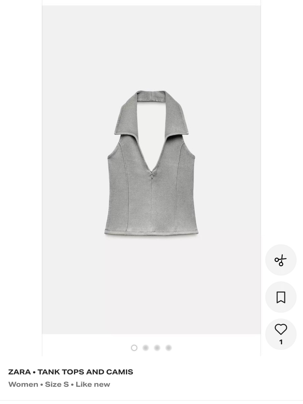 Zara Silver Gray Halter Zip V-Neck Tank